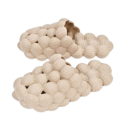 Rojeam House Slippers for Women and Men EVA Shower Shoes Massage Bubble Slides Bathroom Sandals Beige 9/10 US