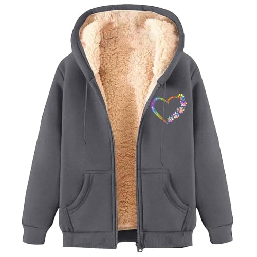 Veste en peluche pour femme grande taille grise avec doublure sherpa et capuche XL