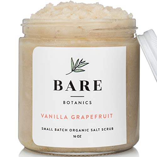 Bare Botanics Sea Salt Body Scrub (Vanilla Grapefruit) Mega 16oz – Gently Exfoliating & All Natural | Non-Greasy, Ultra Moisturizing, No Synthetic Fragrances, Handmade in USA, Organic