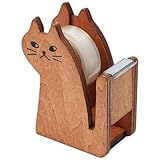 TOCCOOL Cat-Shaped Wooden Tape Dispenser, Cute Desktop Organizer with 1 Roll of Tape, Easy-to-Use Adhesive Tape Cutter for Office, School, Shop