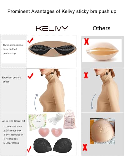 Image of Adhesive Bra Push up Strapless Sticky Invisible Upgrade Lace Bras for Women Dress Backless with Detachable Strap Nipple Cover