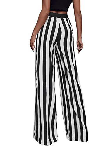 SweatyRocks Women's Striped Extra Long High Waited Wide Leg Pants Loose Casual Trousers with Pockets3
