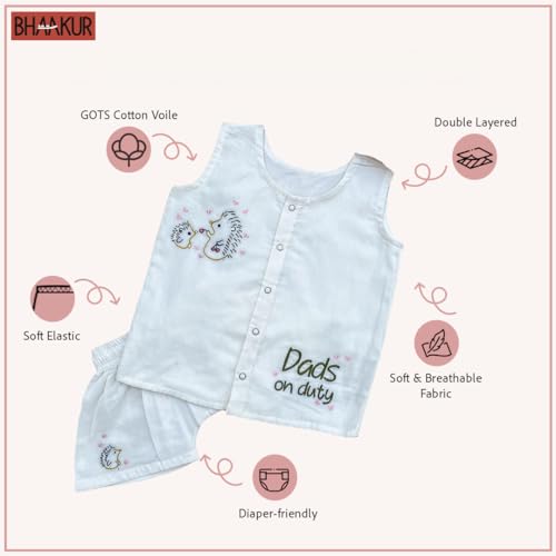 Image of Cotton Jhabla Set for Infants and Toddlers | Snap Buttons Jabla |Soft Mulmul |Breathable and Comfortable | Top with Diaper friendly bottoms