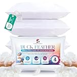 Duck Feather Pillows (4 Pack) – Hotel Quality Bed Pillows for Sleeping (50X75CM) , Soft & Breathable Pillow 1200GSM for Back, Side & Stomach Sleepers – Washable & Anti-Allergenic Comfort