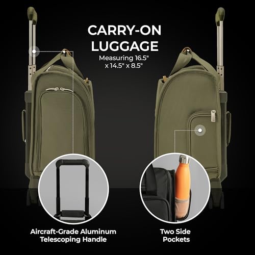 Image of Briggs & Riley Cabin Spinner - Carry On Luggage for Travel, Suitcases with Wheels, Softside Rolling Bag for Men & Women, Fits Under Plane Seat, Interlocking Handle - Baseline Collection, Olive