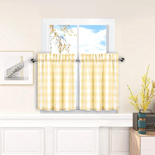 Amzdecor Buffalo Check Tier Curtains for Kitchen, Thick Yarn Dyed Buffalo Plaid Gingham Rod Pocket Farmhouse Cafe Bathroom Drapes, Short Kitchen Window...