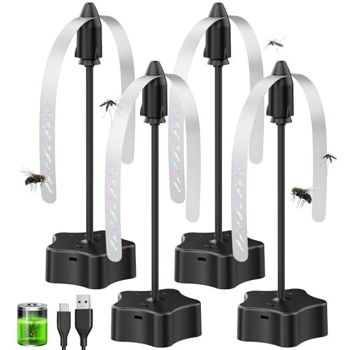 4 PCS Fly Fans for Tables Rechargeable & Battery Operated Fly Repellent with USB Cable Portable Fly Spinner for Patio Restaurant Garden Picnic Effective Insect Deterrent for Flies Mosquitoes