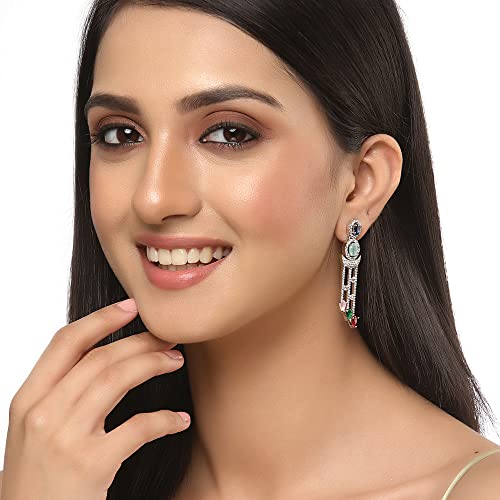 Rhodium-Plated AD Crescent Drop Earrings
