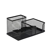 Lovskoo Stifthalter für Schreibtisch-Organizer mit 3 Fächern, schwarzes Schreibtischzubehör und Arbeitsplatz-Organizer, Schreibwarenbedarf, Netzstoff, Schreibtisch-Caddy für Büro, Schule, für Männer