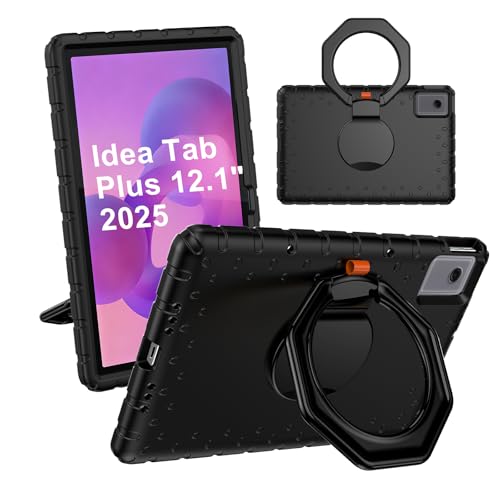 BILLISGOVA for Lenovo Idea Tab Plus Case 12.1 2025 with 360 Rotating Stand Handle and Pencil Holder New EVA Shockproof Cover for Kids Adults Home School Office Outdoor Black