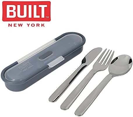 Built Travel Cutlery Set in Case, 18/8 Stainless Steel Spoon, Knife and Fork, 20 x 6 x 3cm