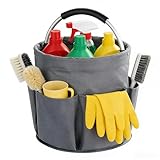 Kiswleon Contenitore per la Pulizie con Manico,17L Cestino Pulizie Pieghevole per la Pulizia,Porta Detersivi Salvaspazio,Organizer Detersivi,Organizer per Prodotti per la Pulizia