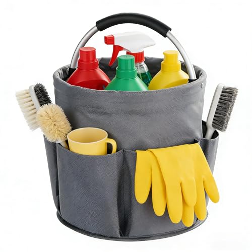Kiswleon Panier de nettoyage de 17 l avec poignée, organiseur de produits de nettoyage, seau pliable pour économiser de l'espace, panier artisanal pour ranger les serviettes, facile à nettoyer et à