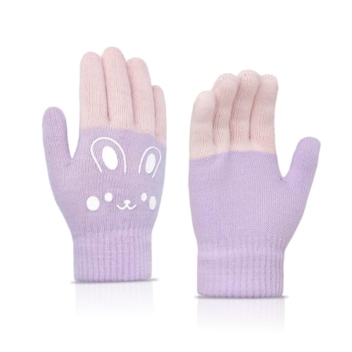 LJCZKA - LJCZKA Gants Thermique d'Hiver pour Fille Garcon Gants Tricotés Kawaii Enfant pour Sport Randonnée Cyclisme (Violet)