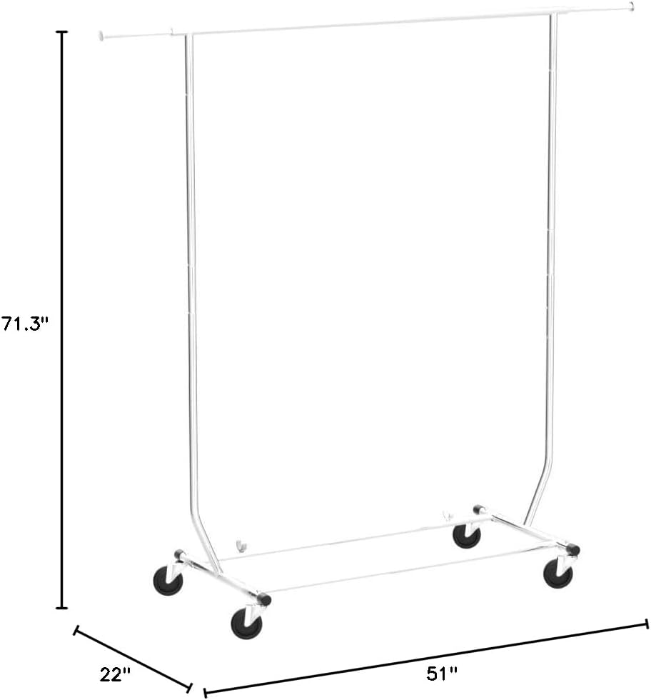 Whitmor Adjustable Rolling Garment Rack Collapsible Chrome