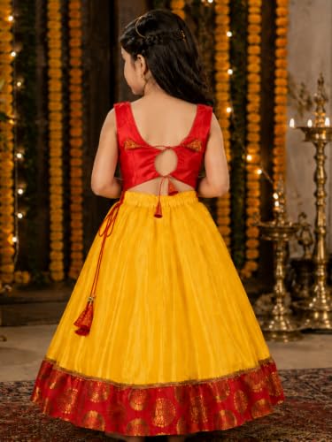 Image of Sarvda Krishna & Radha Dress for Kids - Complete Janmashtami Costume Sets with Dhoti /Lehenga, Mukut, Mor Pankh, Bansuri & Accessories | Fancy Dress for Baby Boys & Girls