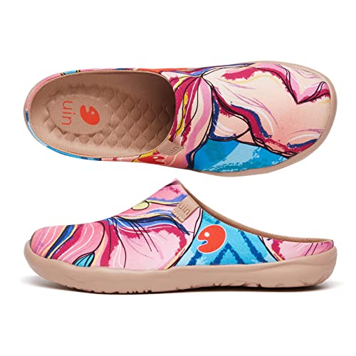 Image of UIN Slipper Woman Travel Art Painted Shoes Wide Toe Casual Home Slip On Mules Malaga