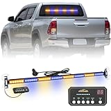 XRIDONSEN 35 inch Amber Blue Traffic Advisor Light Bar 48 LED Emergency Strobe Lights Safety Warning Lights Front/Rear Window w/Display Controller for Firefighter Police Vehicles Trucks