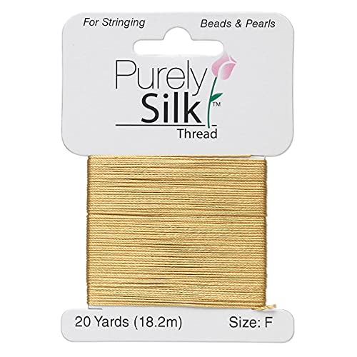Purely Silk Simply Silk Beading Thread Cord Size F Gold 0.014 Inch 0.35mm 20 Yards Card for Stringing Weaving Knotting Kumihimo
