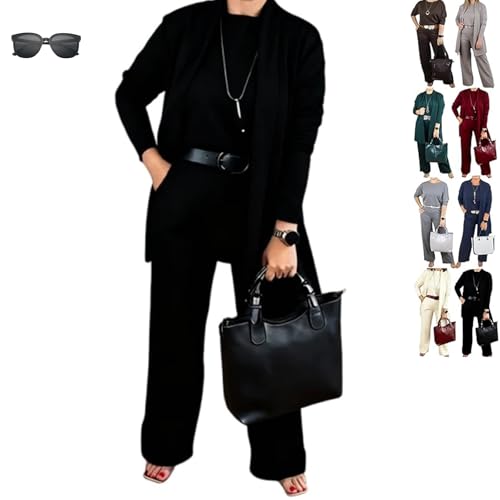 Elegant 3-Piece Set Including Long Cardigan Top and Pants Outfits