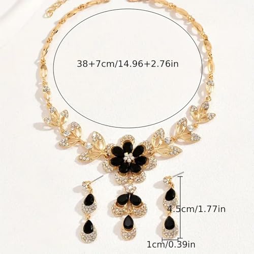 Novearring Gold Black Jewelry Sets for Women Prom Dresses for Women Black Gold Wedding Guest Dress Sparkly Flower Necklace Earrings Set Prom Formal Party Outfit for Women by Novearring - Used condition - Image 6