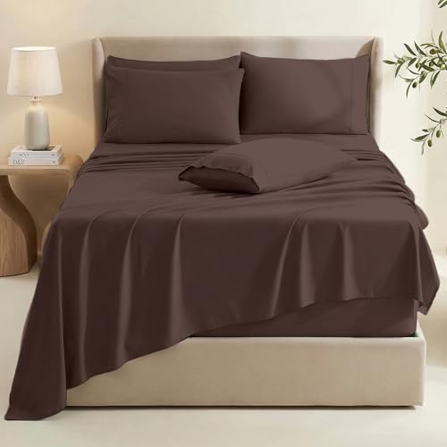 Image of Hearth & Harbor Extra Deep Pocket Queen Sheets Sets - Fits Mattress 18-24 Inches Deep - Extra Deep Pocket Sheets - 6 Piece Queen Size - Brown