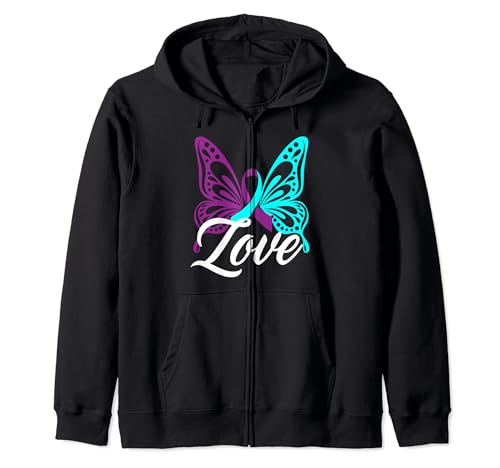 Love Teal Purple Butterfly Sensibilisation au suicide Sweat à Capuche
