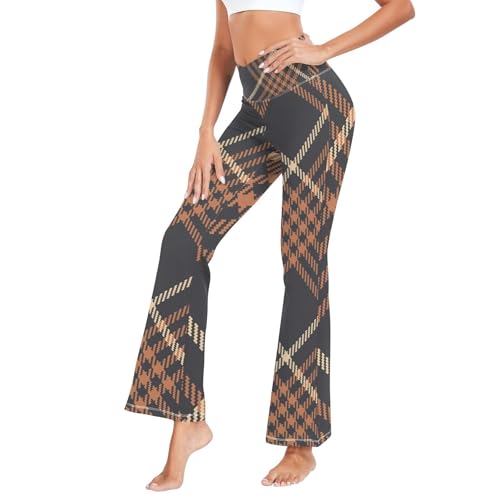 Pantalon de yoga haut de gamme carreaux marron orange performance