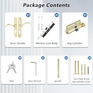 MaxxGeek Storm Door Handle Accessory Set fit Pella Storm Door Handle Replacement Part, with Key and Lock Cylinder (Polished Gold)