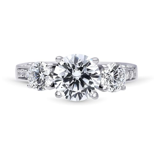 BERRICLE Sterling Silver 3-Stone Wedding Engagement Rings Stackable Band Ring Set for Women, Cubic Zirconia CZ - Asscher, Cushion, Oval, Princess, Round Cut2