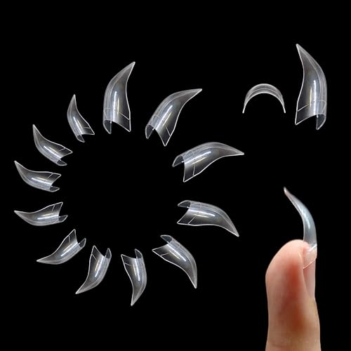 NOVO OVO Nail Tips Curved Stiletto, Clear Gel x Extension kit Half Covel to Make Press on 3D Eagle Claw nails