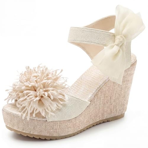Sandales compensées confortables à bout ouvert et motif floral