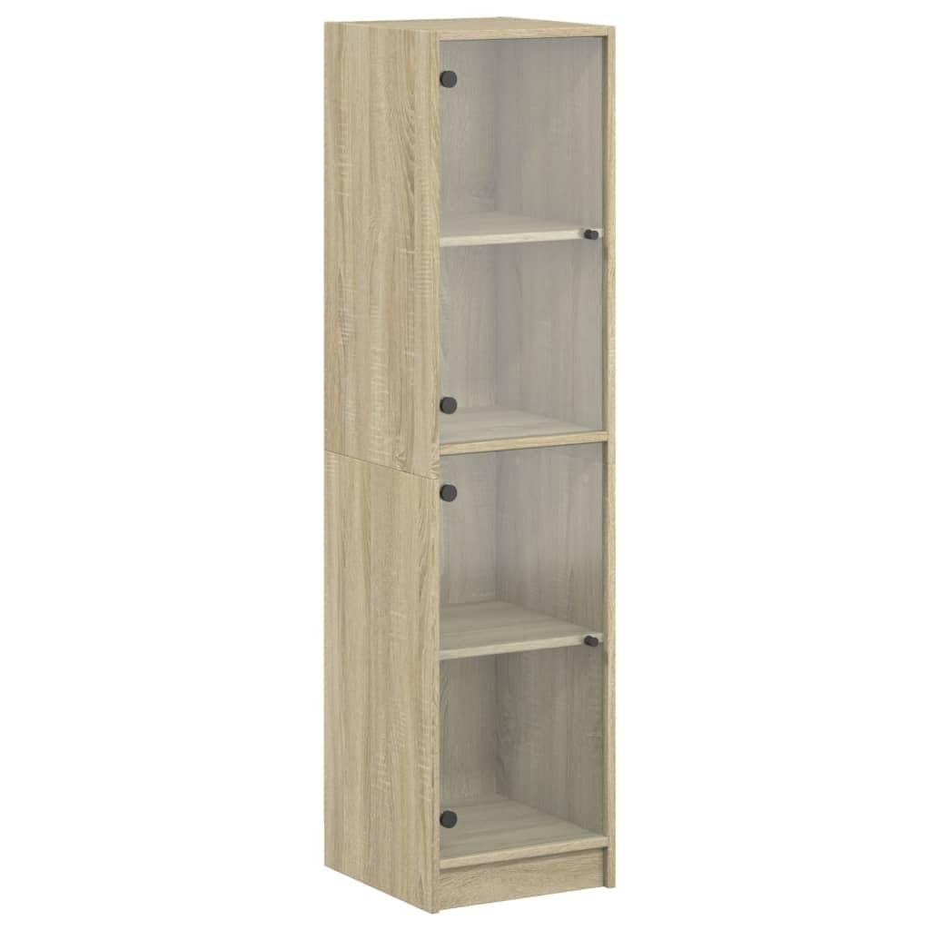 vidaXL Highboard, Beistellschrank mit Glastüren, Sideboard mit viel Stauraum, Schrank Kommode Hochschrank Wohnzimmer Schlafzimmer, Sonoma-Eiche