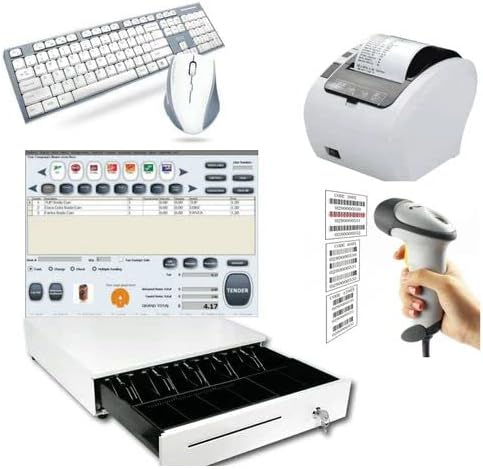 Point of Sale POS System Includes Software Barcode Scanner Thermal Printer Cash by NamesBrand (White)