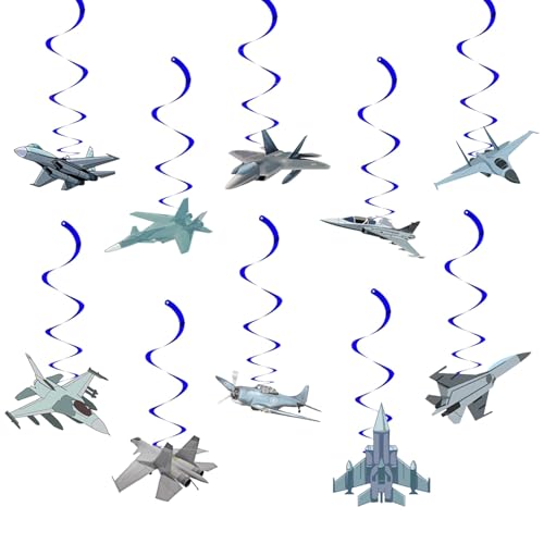 VE Day Fighter Jet Hanging Swirl Decorations – Airplane Party Supplies for Kids' Birthday, Aviation-Themed Events, Graduation, and Pilot Party Décor
