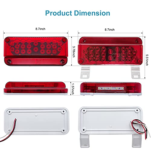 Trailer Light Kit 2-Pack, LED RV Camper Tail Lights — IP67 Waterproof 12V, 4-in-1 Stop Brake Turn Signal with License Plate Light, Surface Mount, Left & Right for Trailer Truck RV Camper Snowmobile by VINAUO - Image 6