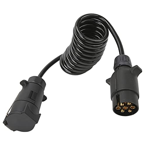 Enchufe de Remolque Estándar Europeo Impermeable Conector de 7 Pines Enchufe de Cable de Fuente de Alimentación para Vehículos Comerciales, Automóviles, Barcos ABS Negro + Cobre 2M