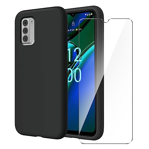 LYZXMY Funda para Nokia G42 5G (6.56') + Protector de Pantalla Vidrio Templado Película Protectora - Negro Carcasa Silicona TPU Suave Caso Case