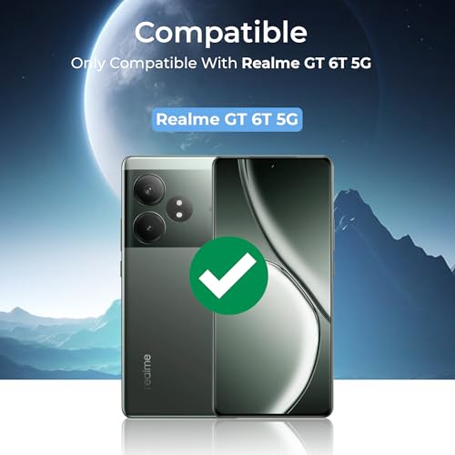 Image of A rtistque Back Cover Case for Realme GT 6T 5G / GT 6 | with Inner Fabric | Stylish AirBag Case | Liquid Stripe Silicone | Camera Protection | Anti Slip Grip | Back Cover - Black