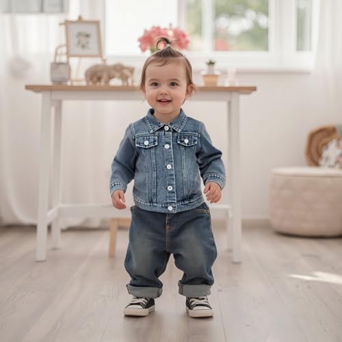 KMBANGI Kids Toddler Baby Girl Jacket Big Sister Embroidered Jeans Tops Long Sleeve Button Up Cardigan Denim Coat Outwear3