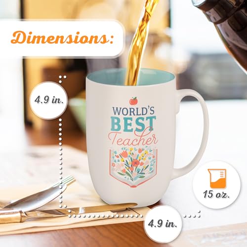 Image of Christian Art Gifts Floral Ceramic Coffee Mug - 15 oz. Microwave and Dishwasher-safe Inspirational Scripture Coffee and Tea Mug for Teachers with Bible Verse: World's Best Teacher - Ecclesiastes 2:26