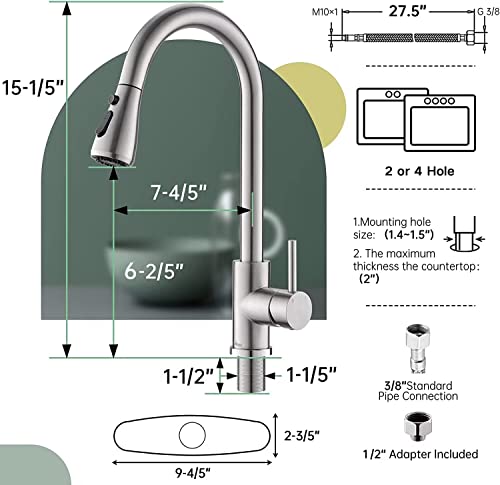 Appaso Kitchen Faucets With Soap Dispenser, Solid Stainless Steel Kitchen Faucet With Pull Down Sprayer 3 Modes, Brushed Nickel Modern Kitchen Sink Faucets With Sprayer, High Arch Single Handle Faucet #TOP5