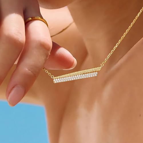 Fettero Dainty Gold Necklace for Women, 14K Gold Plated Cute Bar Pendant Choker Necklaces Simple Trendy Bar Necklaces Jewelry