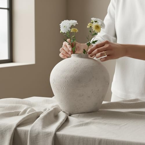 Handemade Large Round Vase for Centerpieces, White Farmhouse Rustic Vase - Image 3