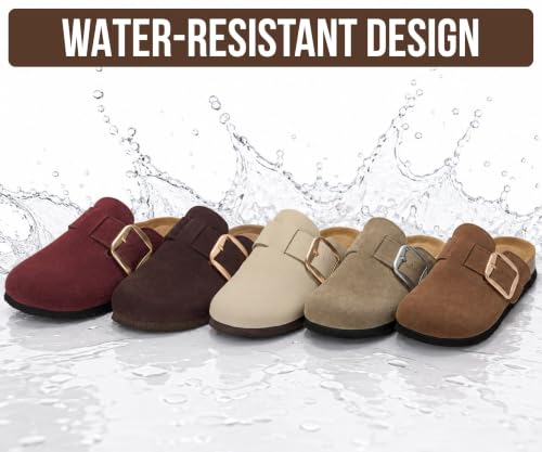 Image of Project Cloud 100% Genuine Leather Clogs for Women Shoes - Memory Foam Insole, Non-Slip & Natural Cork Footbed Arch Support Big Buckle Womens Clogs and Mules Footwear (Manchester) | Memory Foam Arch Support Shoes; Non-Slip Outsole & Natural Cork Footbed and Big Buckle Womens Clogs