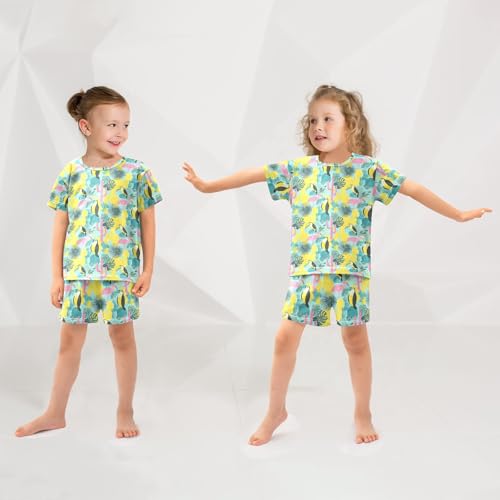 Pink Flamingo Toucan Leave Pajama Set, Short Sleeve Cotton Sleepwear Nightwear4