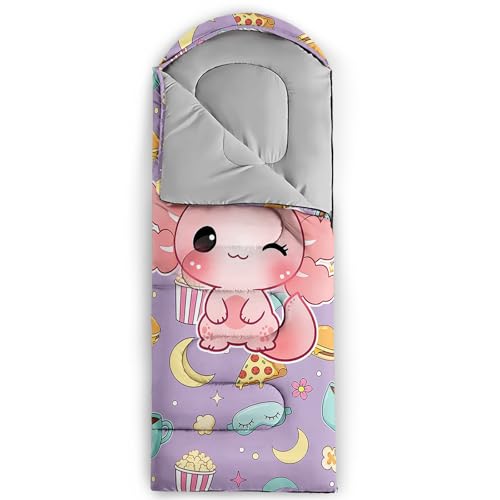 Image of QOOMO Axolotl Cute Camping Sleeping Bags,3 Season Warm & Cool Weather,Lightweight,Waterproof Sleeping Bags for Adults & Kids,Traveling,and Outdoors