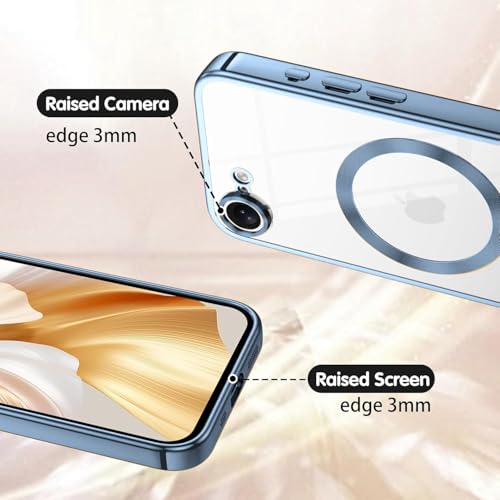 Image of VONZEE Electroplating Transparent Clear Logo Back Cover TPU Compatible with iPhone 17e / iPhone 16e Case, Compatible with Magsafe, Full Body & Individual Camera Protection for Each Lens (Sierra Blue)