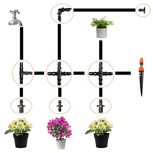 360 Pcs Drip Irrigation Parts Kit 1/4 Drip Irrigation Fittings Drip Irrigation Barbed Connectors For Tubing Fittings Kit For Flower Pot Garden Lawn Water Hose Connectors-Straight Barbs, Single Barbs, Tees, Elbows, End Plug, 4-Way Coupling #TOP4