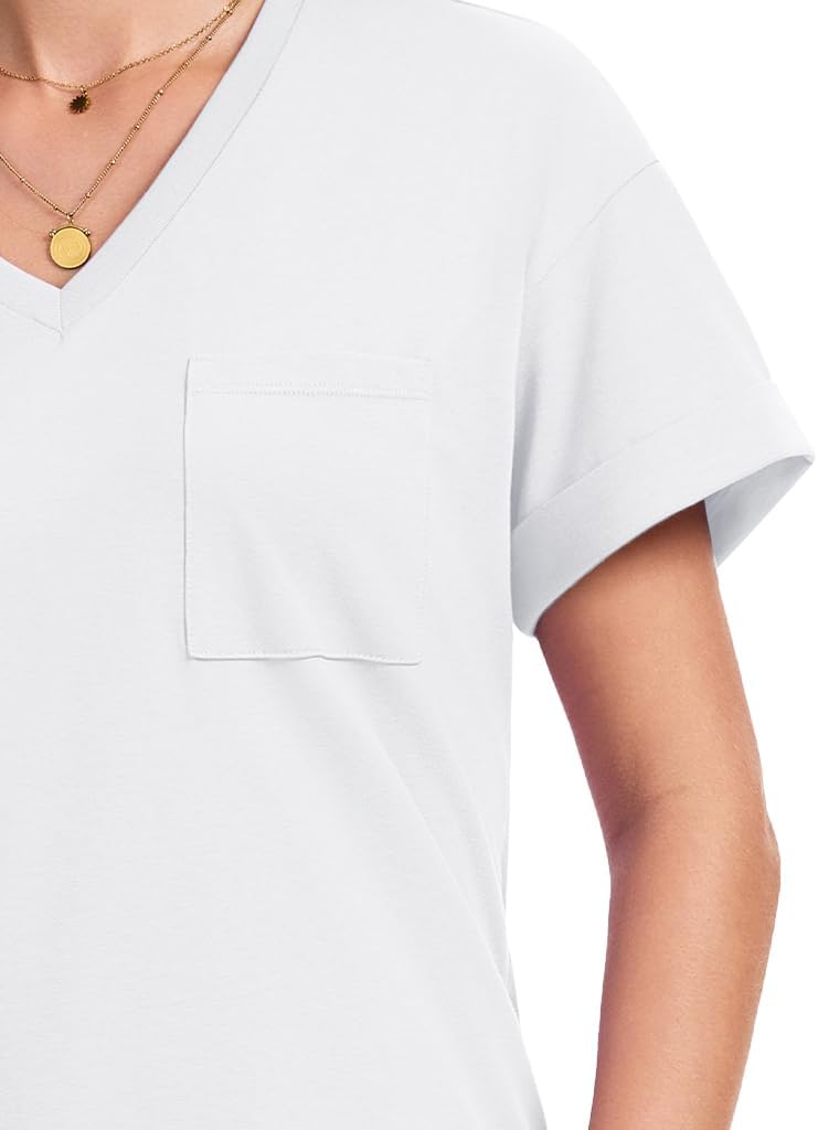 YUCOLEN Trendy T Shirts for Women Short Sleeve V Neck Casual Tops with Pocket Dressy Cotton Tee Summer Clothes 2026 - Image 4